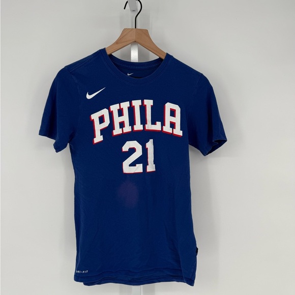 Nike Drip-Fit Philadelphia 76ers Blue #21 Embiid NBA Shirt Size S - Picture 1 of 4